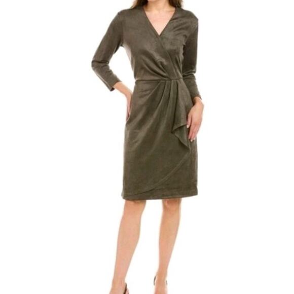J. McLaughlin Women's Neville Olive Suede Wrap Dress Size Medium - Picture 1 of 9